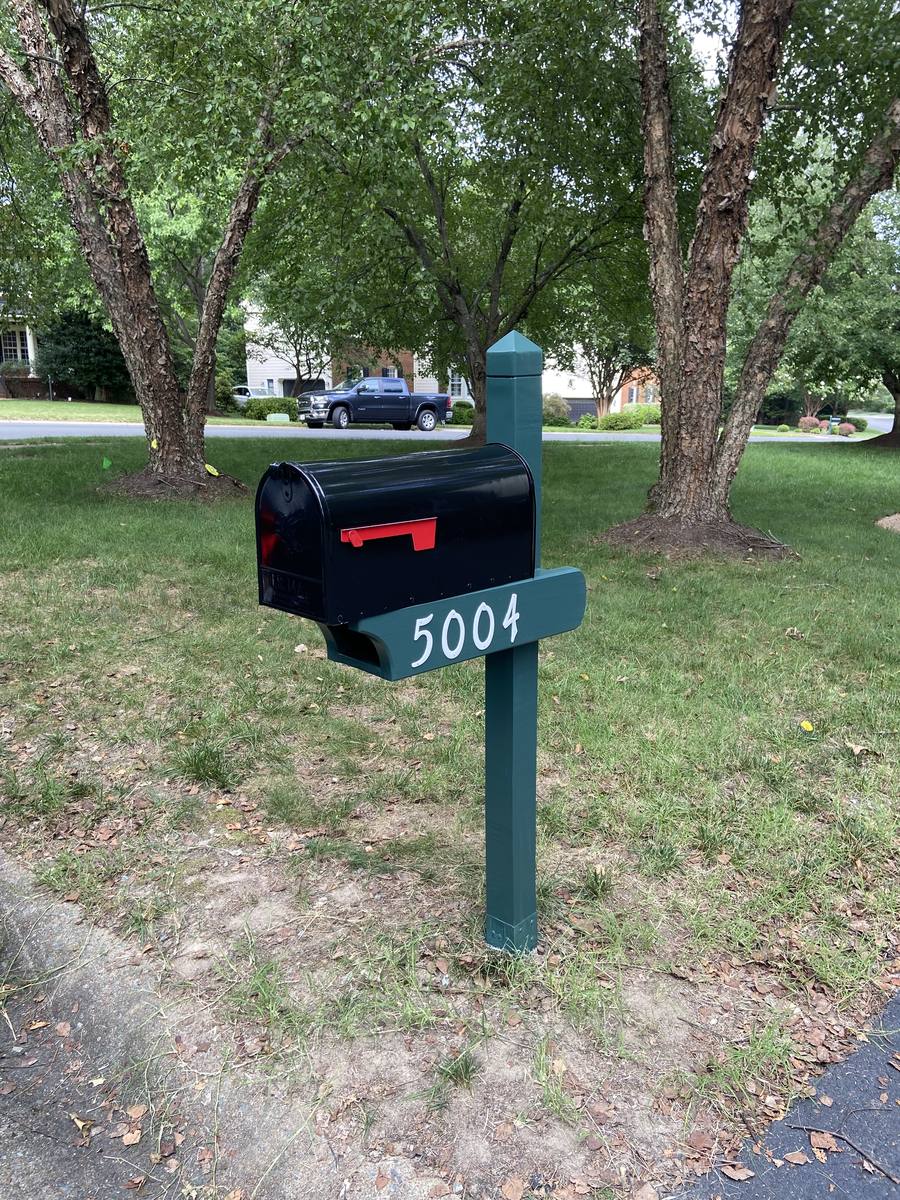 Custom HOA mailbox, all-green build with contrast numbers