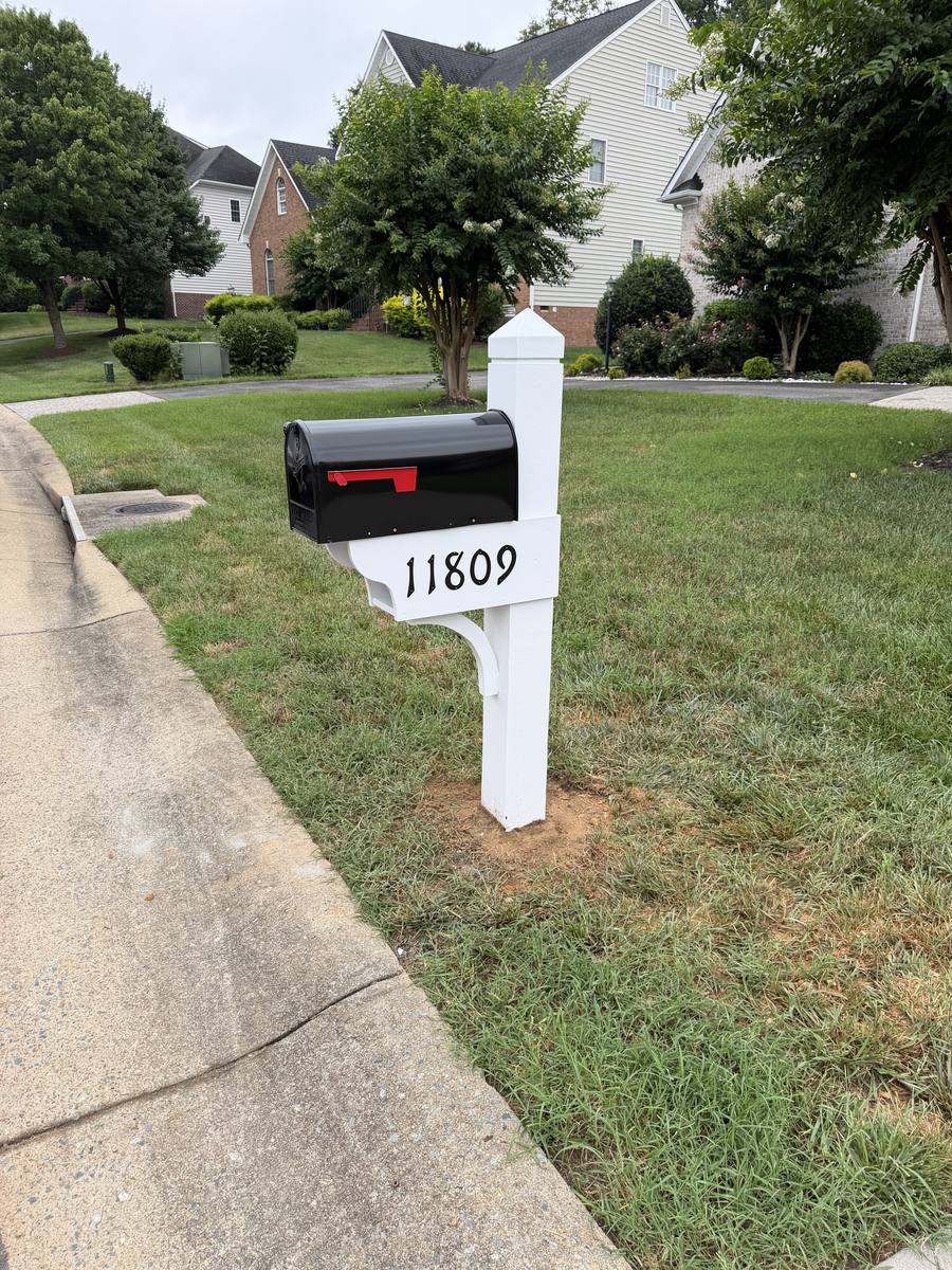 Custom HOA mailbox, white spire post with black box