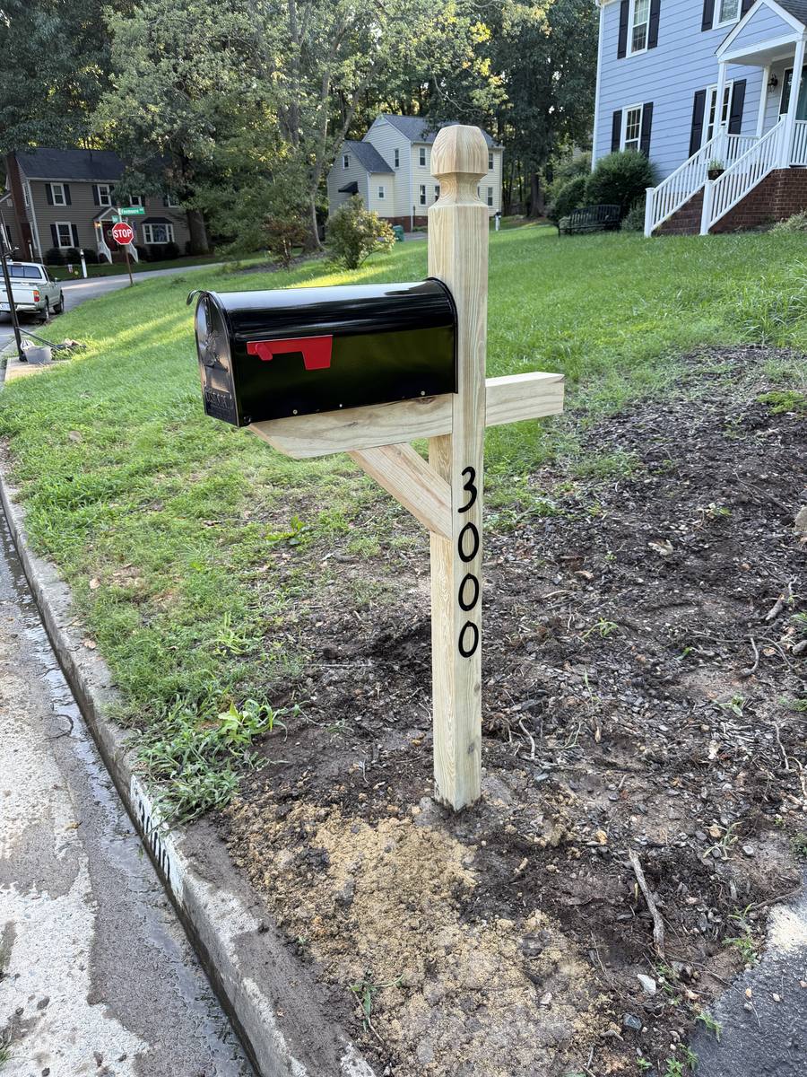 Standard mailbox replacement, new post with black mailbox